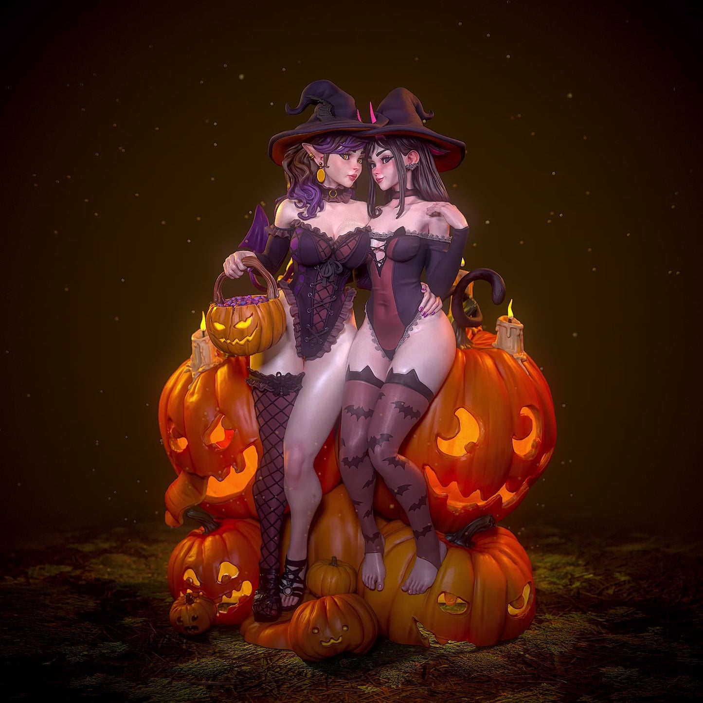 Pywnko and Kittew Statue - Halloween Pinup - Collectible Garage Kit