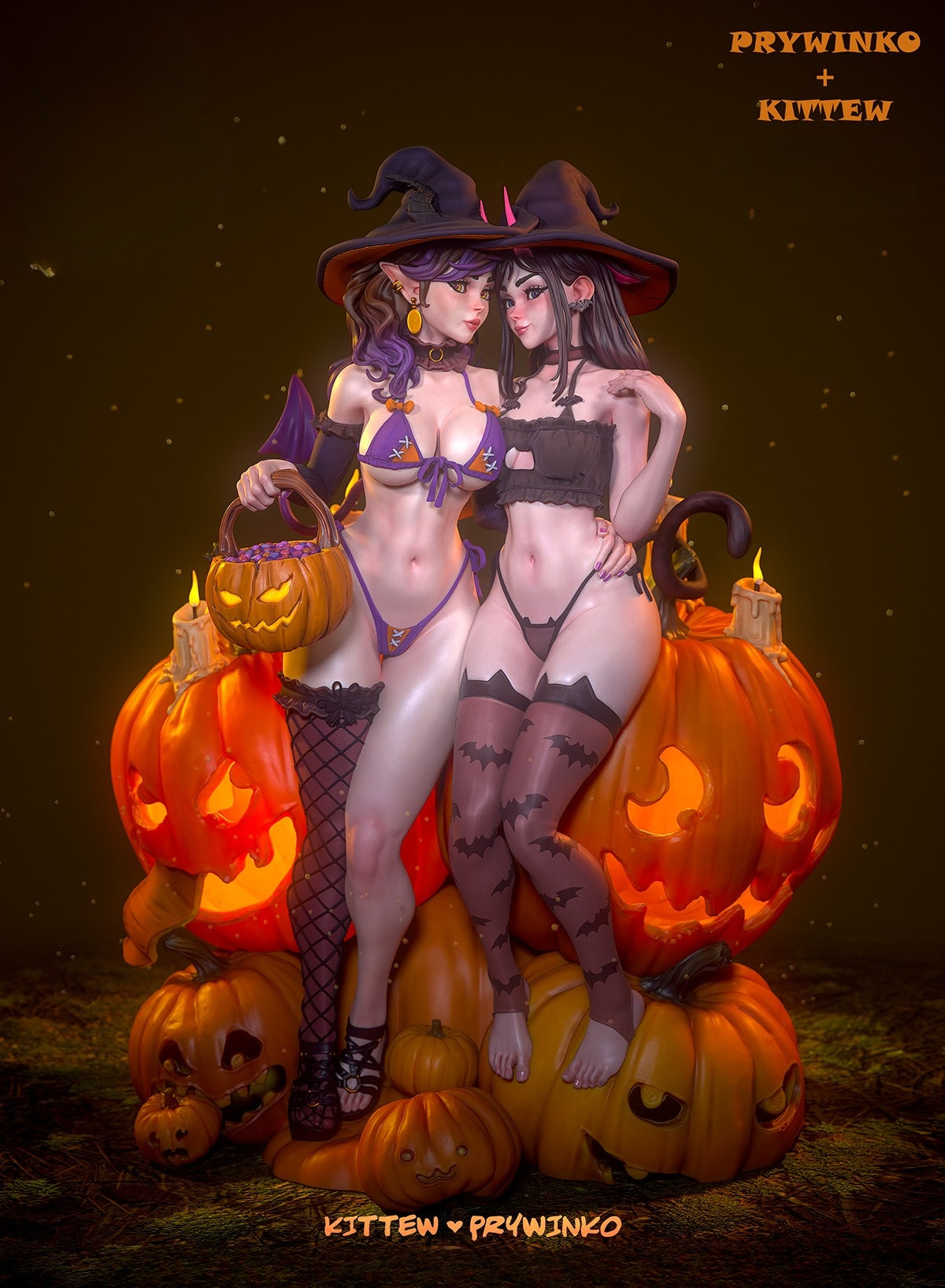 Pywnko and Kittew Statue - Halloween Pinup - Collectible Garage Kit